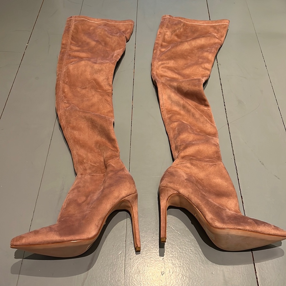 Dusty Pink Suede Ray over the knee Boots